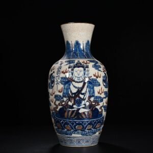 Qing Dynasty Qianlong blue and white underglaze red thangka Buddha vase