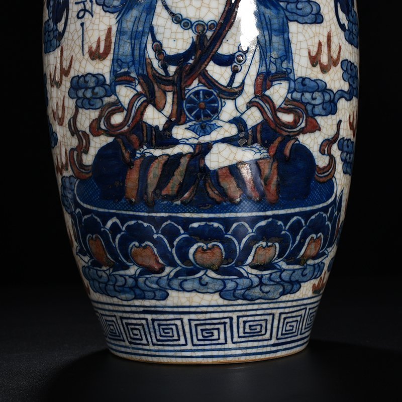 Qing Dynasty Qianlong blue and white underglaze red thangka Buddha vase