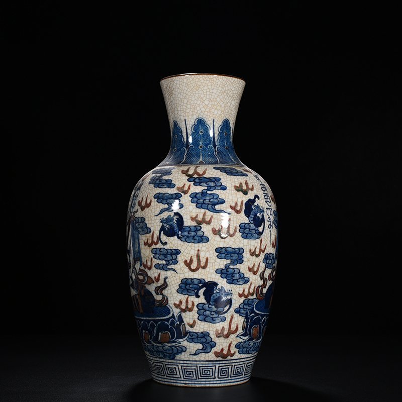 Qing Dynasty Qianlong blue and white underglaze red thangka Buddha vase