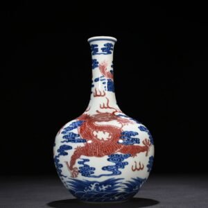 Qing Dynasty Qianlong blue and white underglaze red sea dragon pattern celestial sphere vase