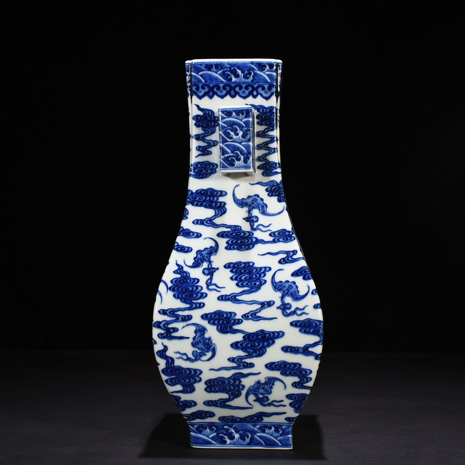 Qing Dynasty Qianlong blue and white dragon pattern square vase