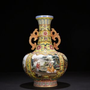 Qing Dynasty Qianlong yellow ground enamel amphorae