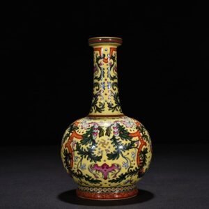 Qing Dynasty Qianlong yellow ground enamel plate vase