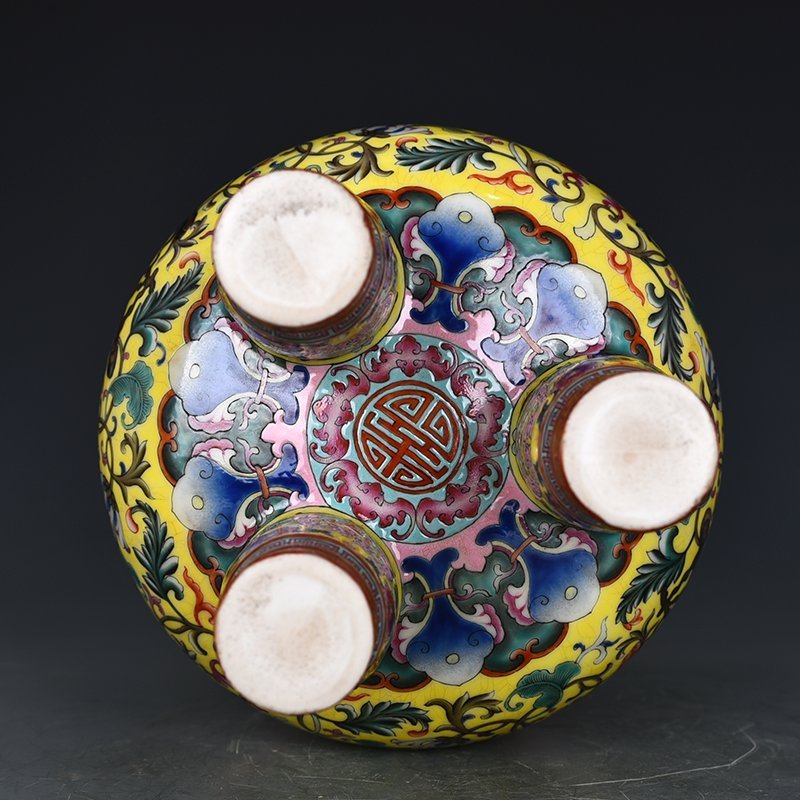 Qing Dynasty Qianlong yellow ground enamel flower incense burner