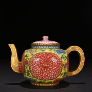 Qing Dynasty Qianlong yellow ground enamel square pot
