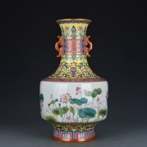 Qing Dynasty Qianlong yellow ground enamel amphora