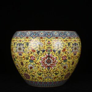 Qing Dynasty Qianlong yellow ground pastel with entwined branches and floral scroll vat and brush wash