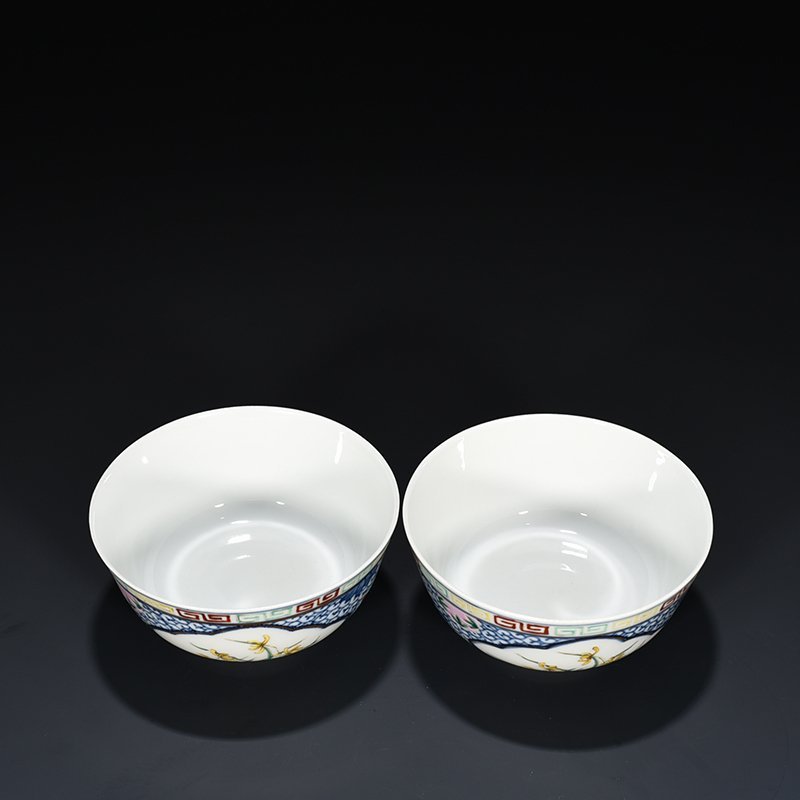 Qing Dynasty Xianfeng blue and white glazed pastel orchid pattern bowl