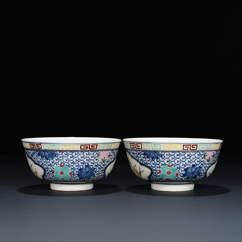Qing Dynasty Xianfeng blue and white glazed pastel orchid pattern bowl