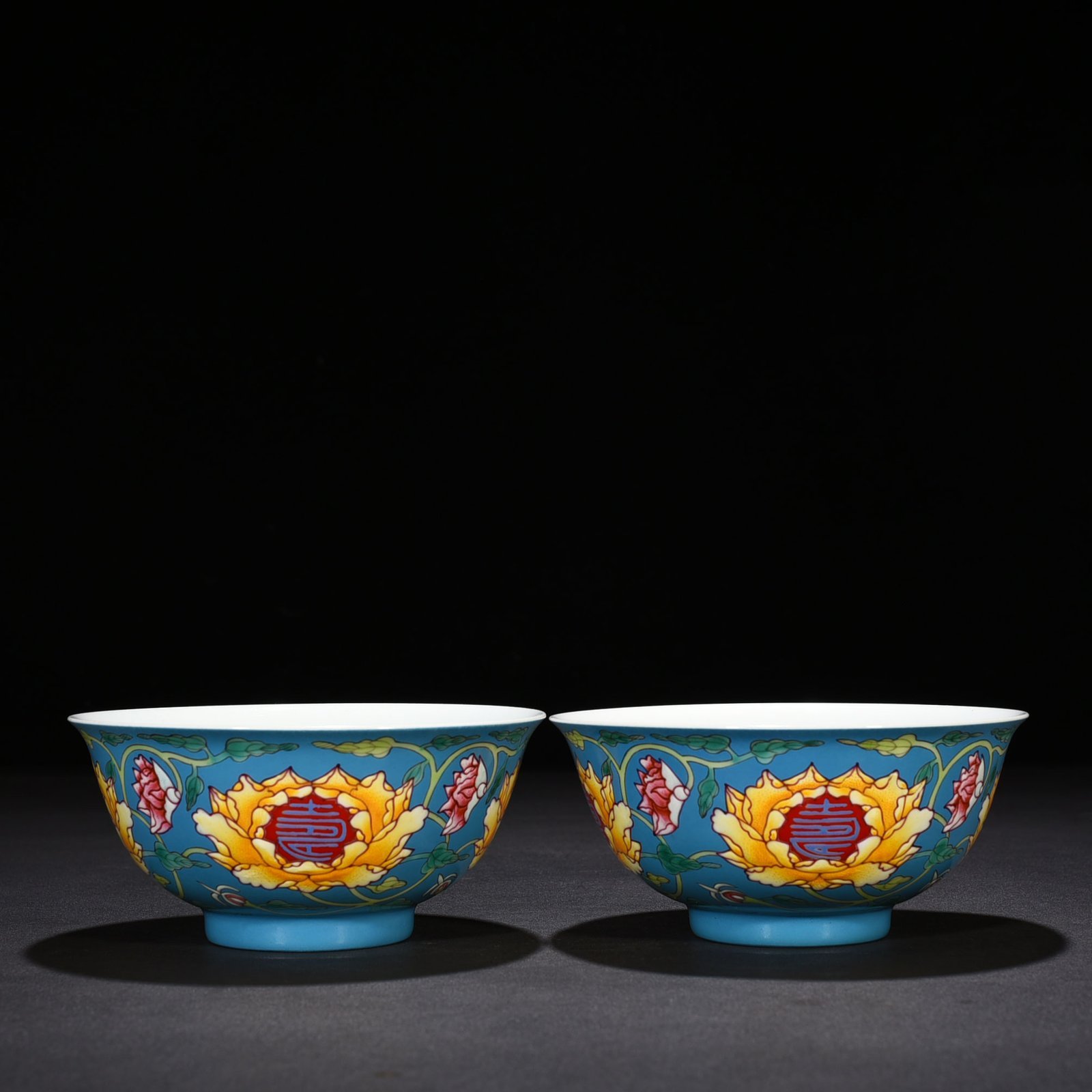 Qing Dynasty Emperor Kangxi imperial blue ground pastel longevity bowl