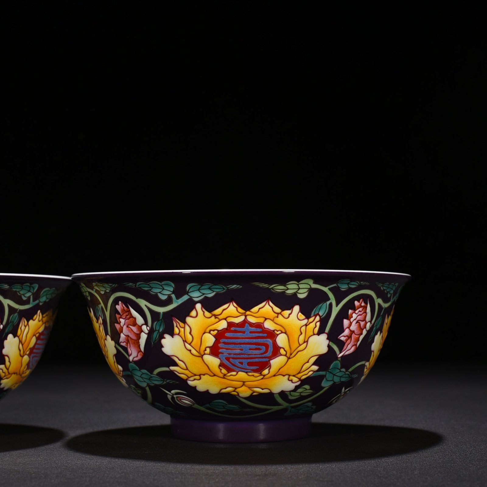 Qing Dynasty Emperor Kangxi Imperial Purple Ground Enamel Bowl