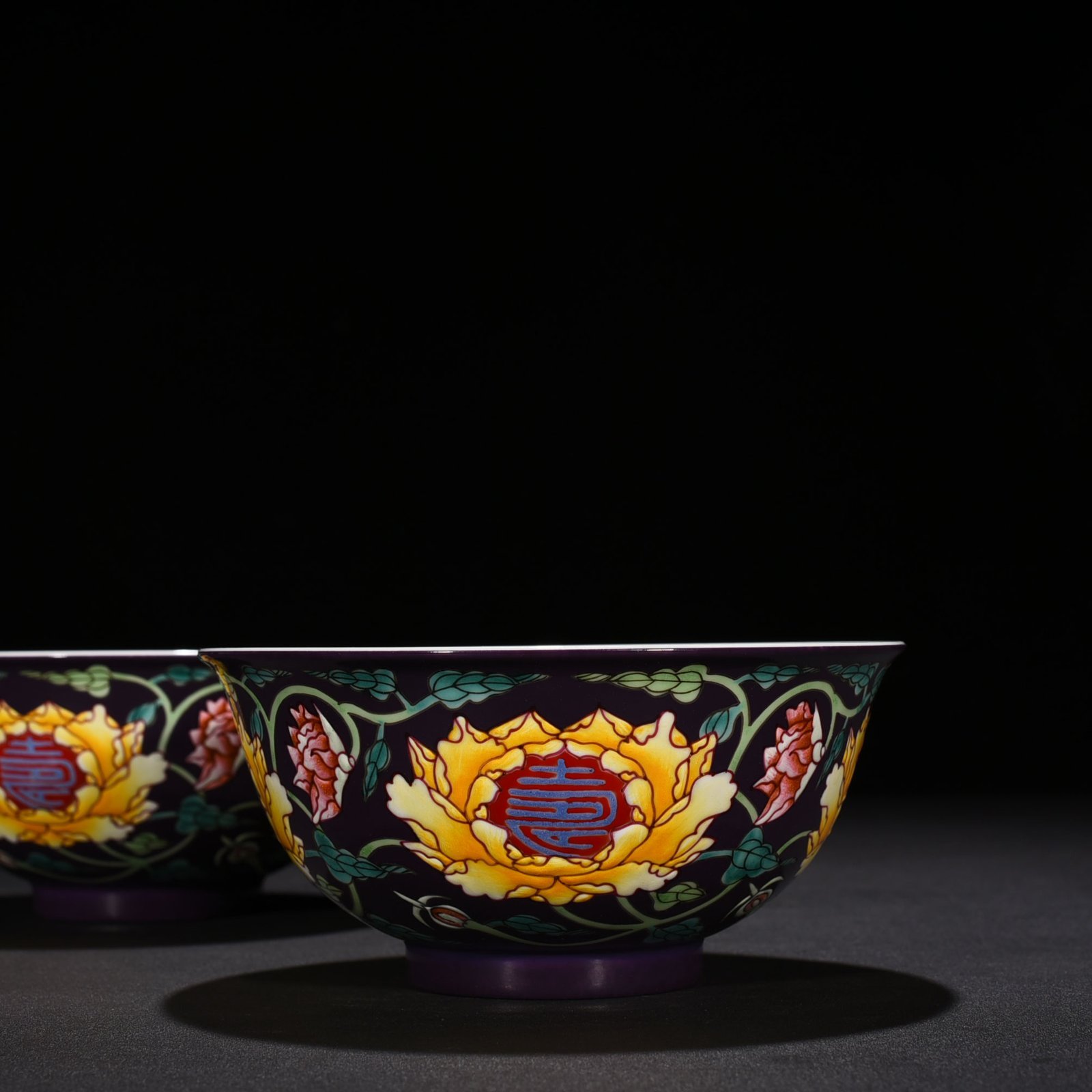 Qing Dynasty Emperor Kangxi Imperial Purple Ground Enamel Bowl