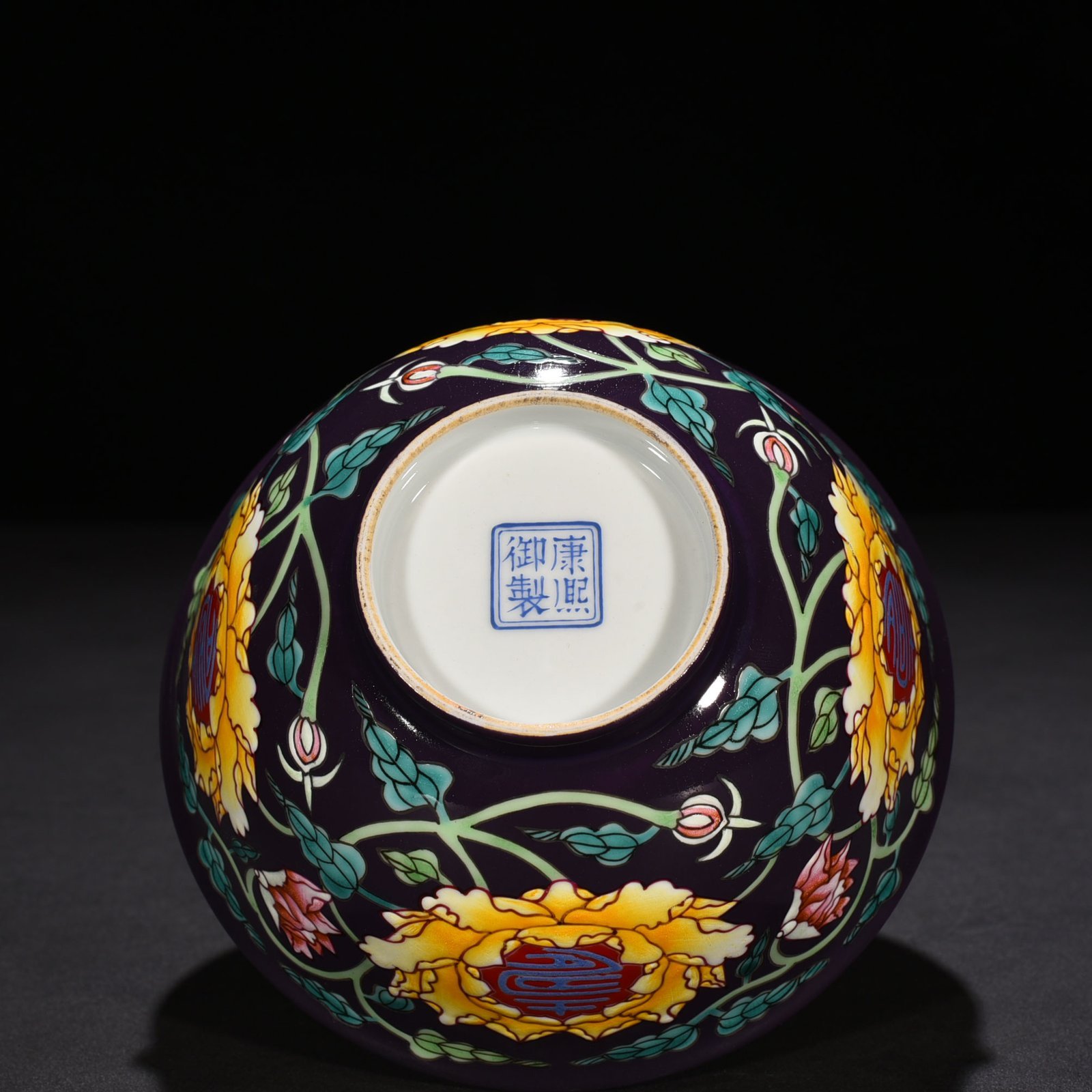Qing Dynasty Emperor Kangxi Imperial Purple Ground Enamel Bowl