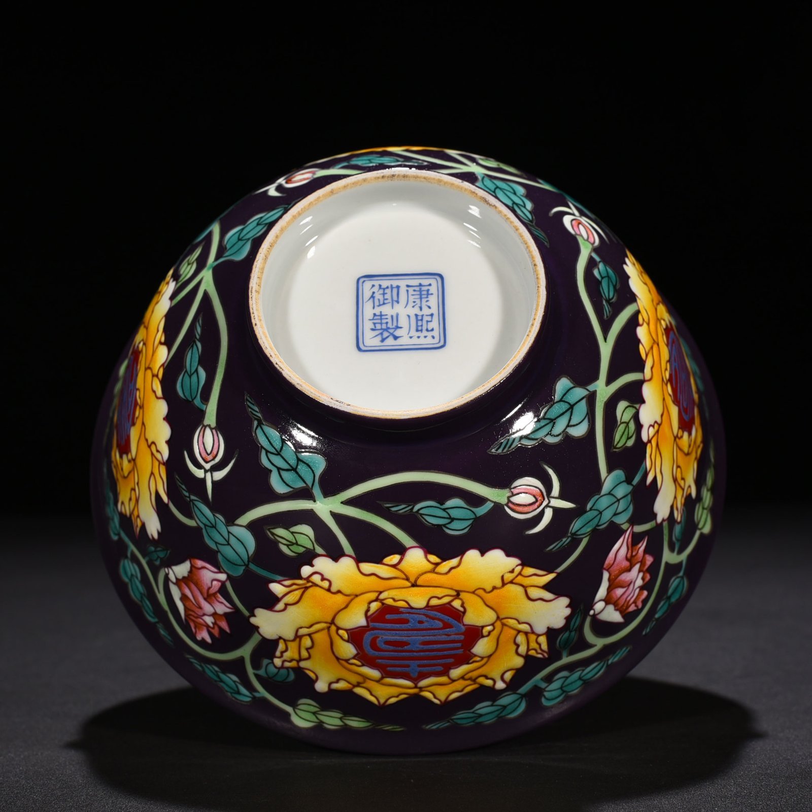 Qing Dynasty Emperor Kangxi Imperial Purple Ground Enamel Bowl