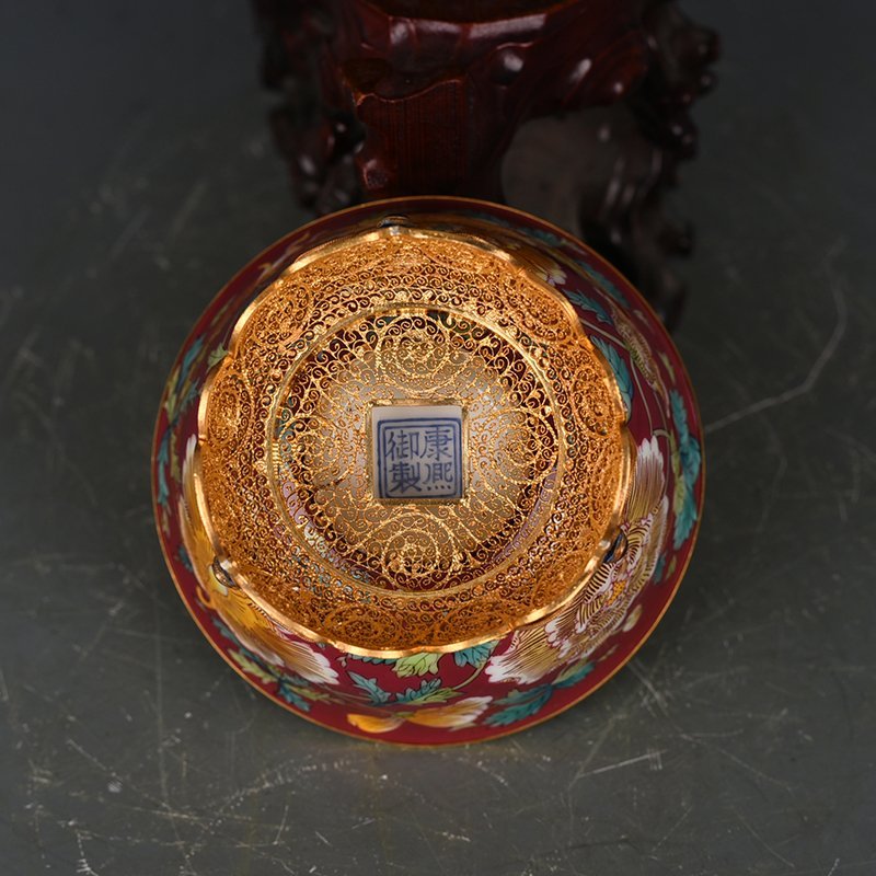 Qing Dynasty Emperor Kangxi imperial silver and gilt lace bowl with peony pattern