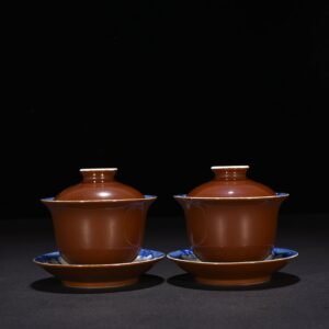 Qing Dynasty Kangxi purple gold glaze blue and white flower pattern three-cai bowl