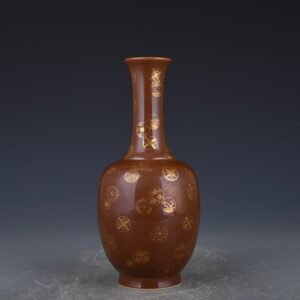Qing Dynasty purple gold glaze with gold leather ball pattern vase