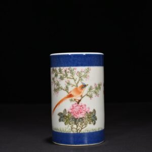 Qing Dynasty Wang Zhang style light crimson flower and bird pen holder