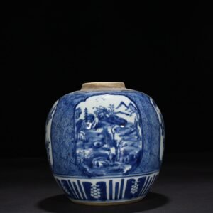 Qing Dynasty blue and white flower landscape jar