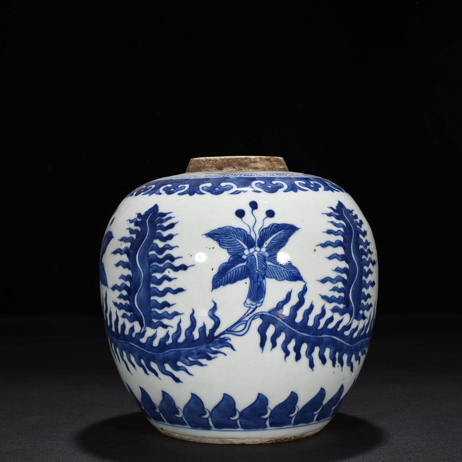 Qing Dynasty blue and white flower pattern jar