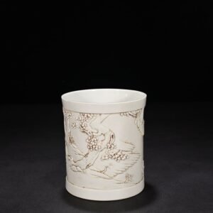 Qing Dynasty carved pine and crane pen holder
