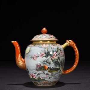 Qing Dynasty Yongzheng Gu Yuexuan enamel colorful lotus pond pot with mandarin duck pattern