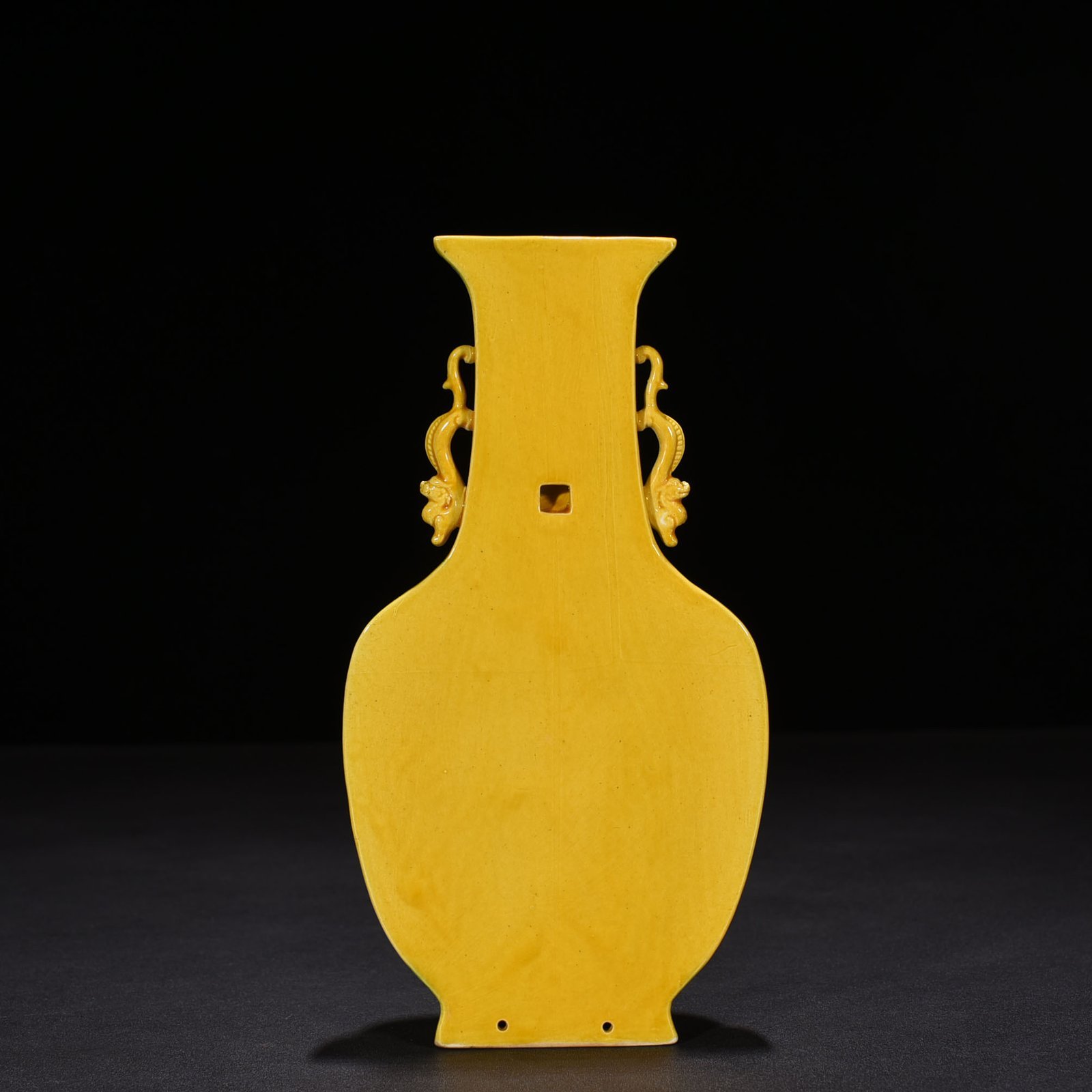 Qing Dynasty Yongzheng delicate yellow glaze carved green dragon pattern wall vase