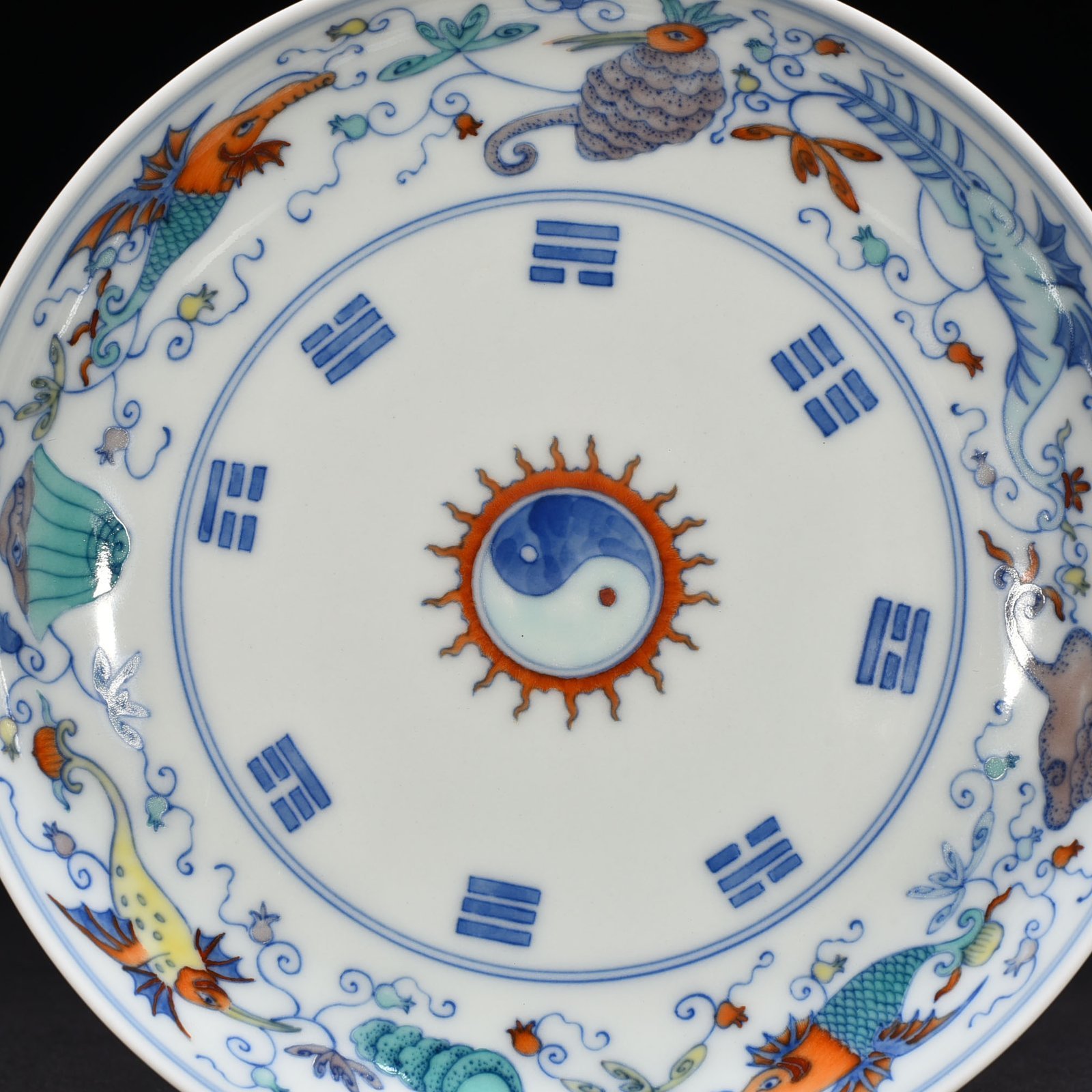 Qing Dynasty Yongzheng Doucai Bagua Pattern Disk