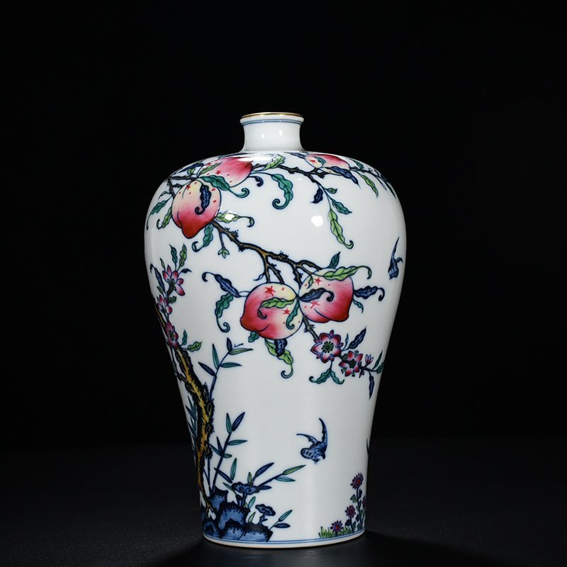 Qing Dynasty Yongzheng Doucai Fushou peach pattern plum vase