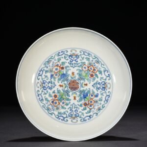 Qing Dynasty Yongzheng doucai blessing and longevity flower pattern plate
