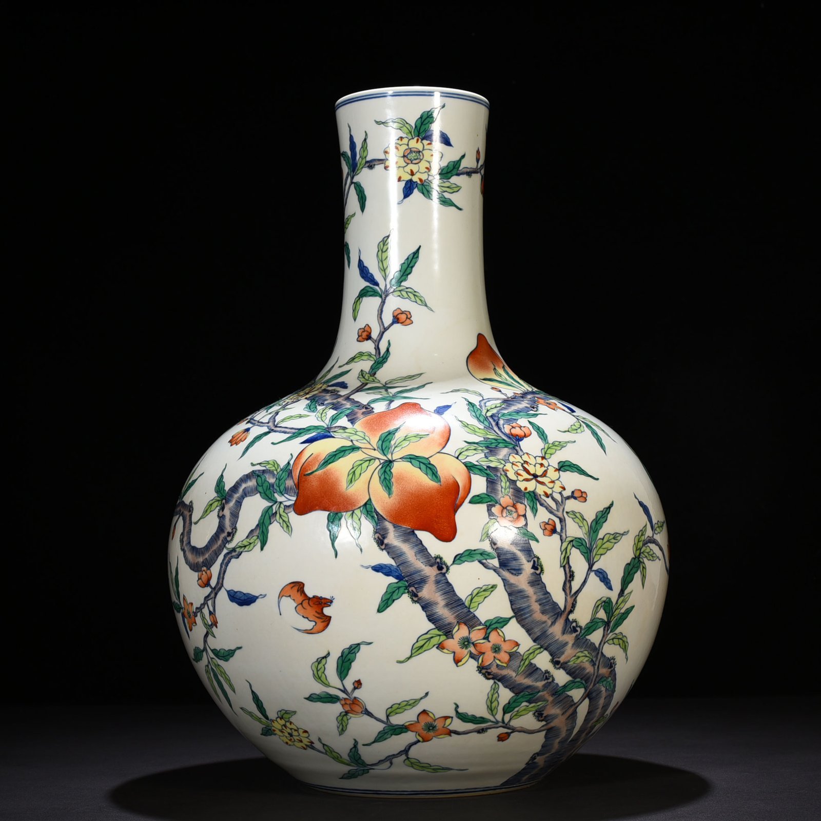 Qing Dynasty Yongzheng Doucai Fortune and Longevity Peach Pattern Celestial Ball Vase