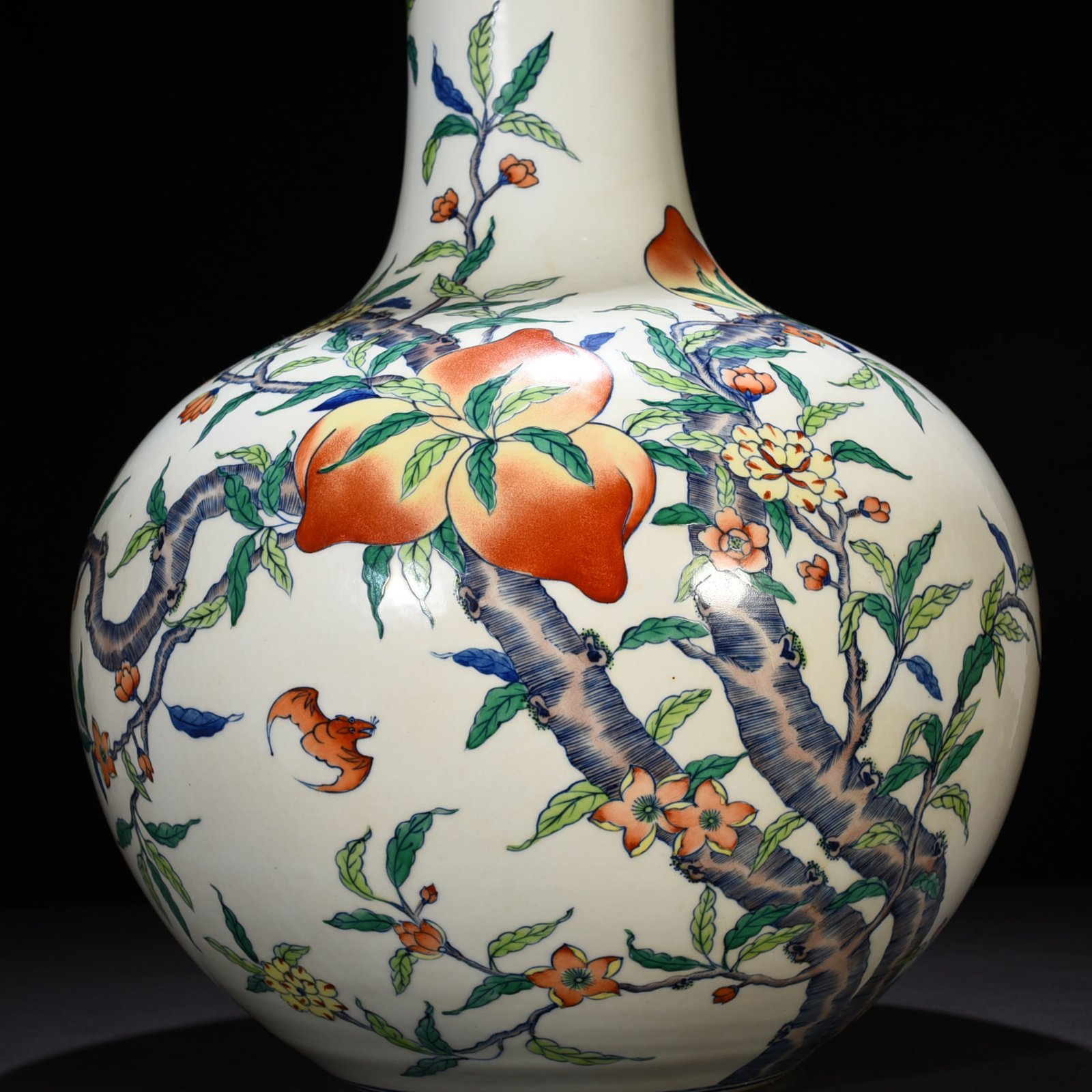 Qing Dynasty Yongzheng Doucai Fortune and Longevity Peach Pattern Celestial Ball Vase