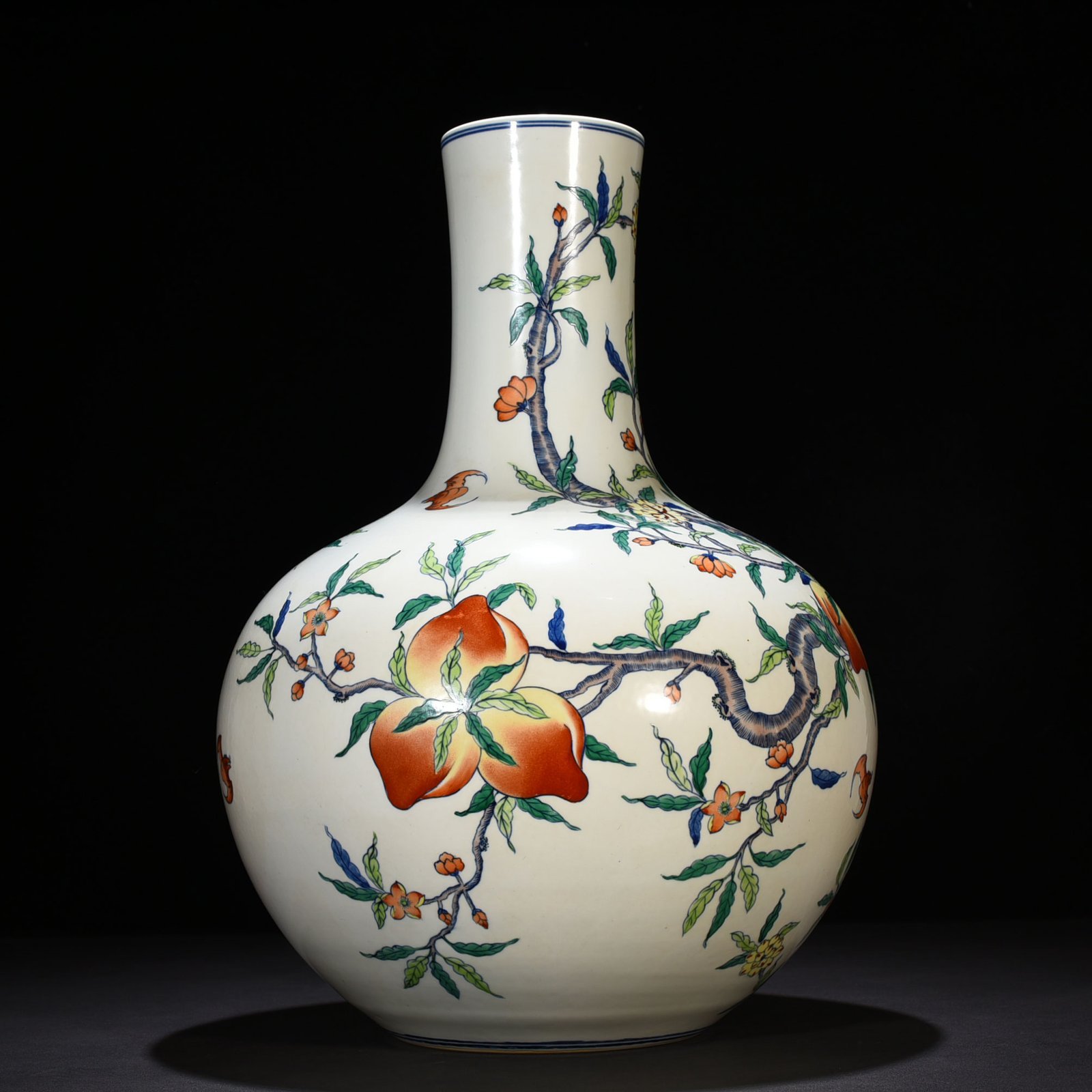 Qing Dynasty Yongzheng Doucai Fortune and Longevity Peach Pattern Celestial Ball Vase