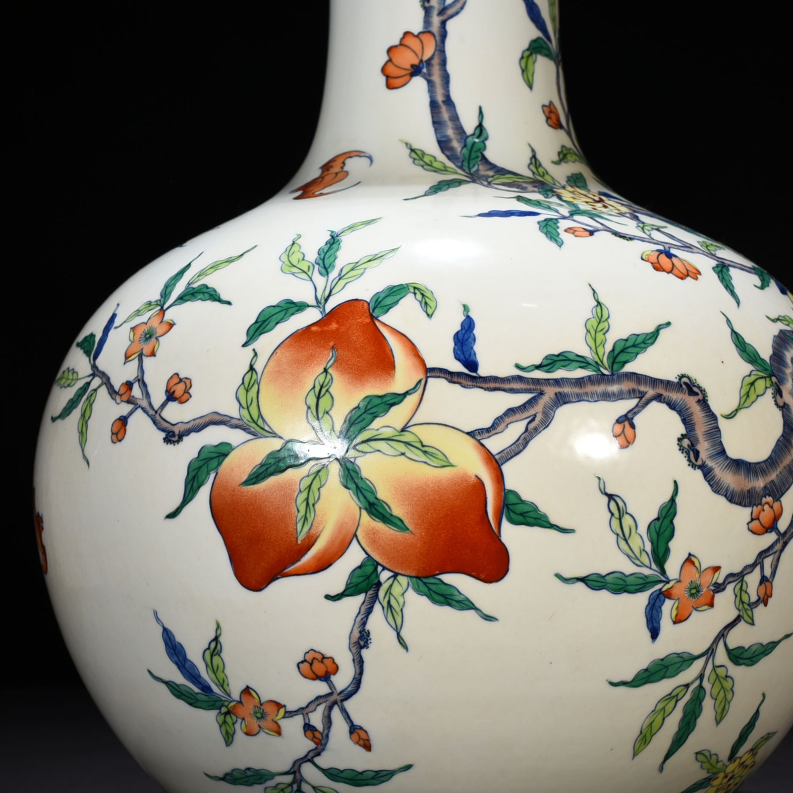 Qing Dynasty Yongzheng Doucai Fortune and Longevity Peach Pattern Celestial Ball Vase