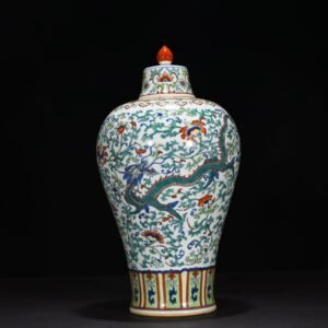 Qing Dynasty Yongzheng Doucai plum vase with dragon and phoenix patterns on branches