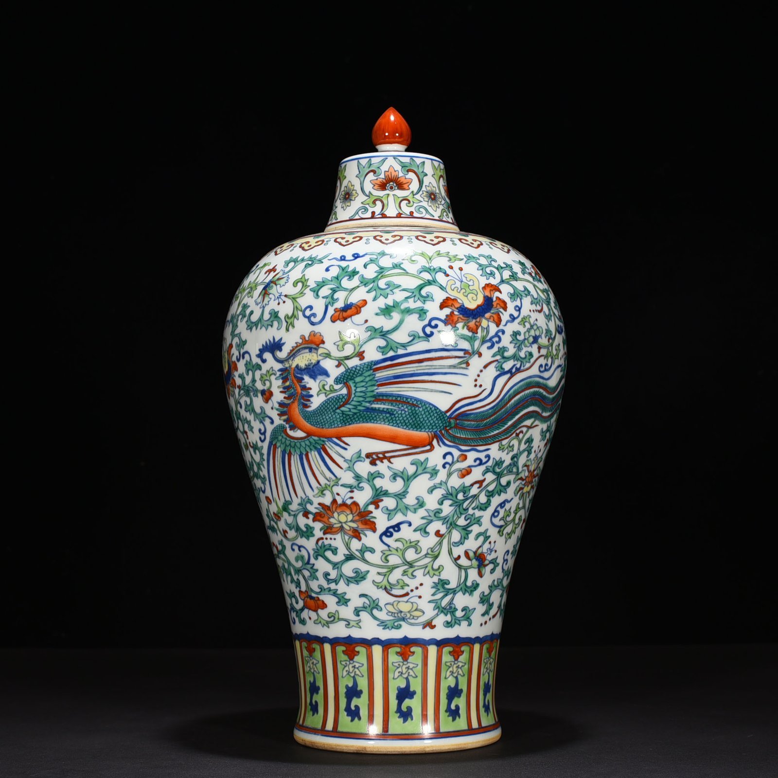 Qing Dynasty Yongzheng Doucai plum vase with dragon and phoenix patterns on branches