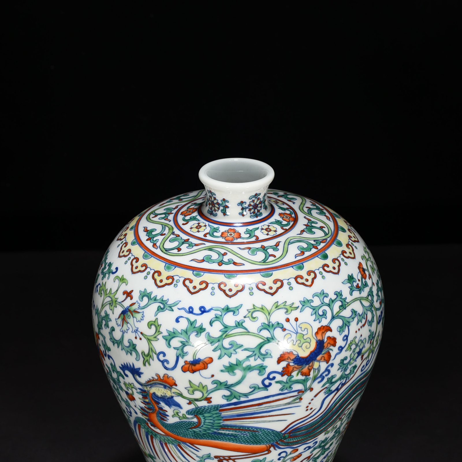 Qing Dynasty Yongzheng Doucai plum vase with dragon and phoenix patterns on branches
