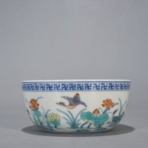Qing Dynasty Yongzheng Doucai Lotus Pond Lying-foot Bowl