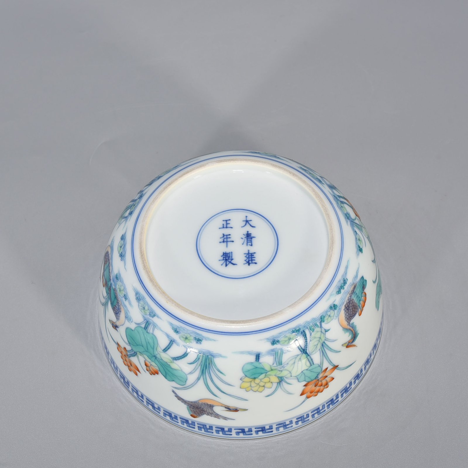 Qing Dynasty Yongzheng Doucai Lotus Pond Lying-foot Bowl