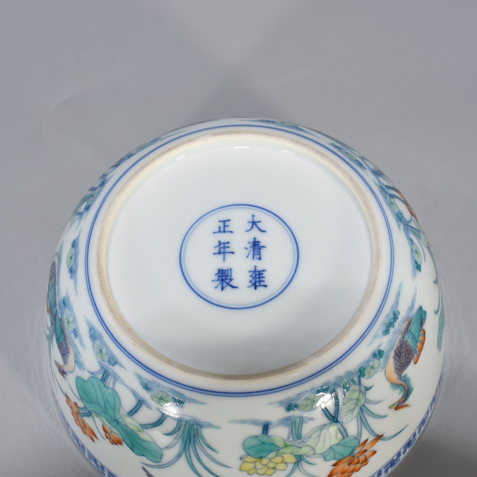 Qing Dynasty Yongzheng Doucai Lotus Pond Lying-foot Bowl
