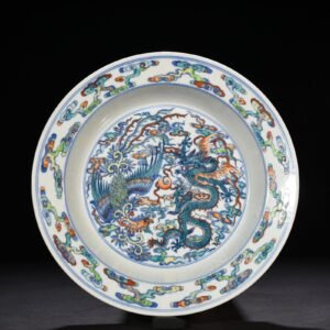 Qing Dynasty Yongzheng doucai dragon and phoenix pattern folded edge plate