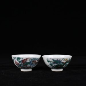 Qing Dynasty Yongzheng Doucai Dragon and Phoenix Pattern Cup and Small Bowl