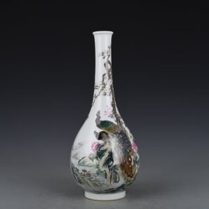 Qing Dynasty Yongzheng enamel peacock peony pattern bile vase