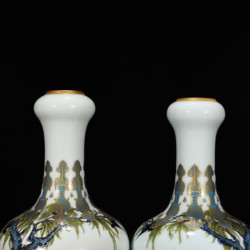 Qing Dynasty Yongzheng enamel vase with apricot forest