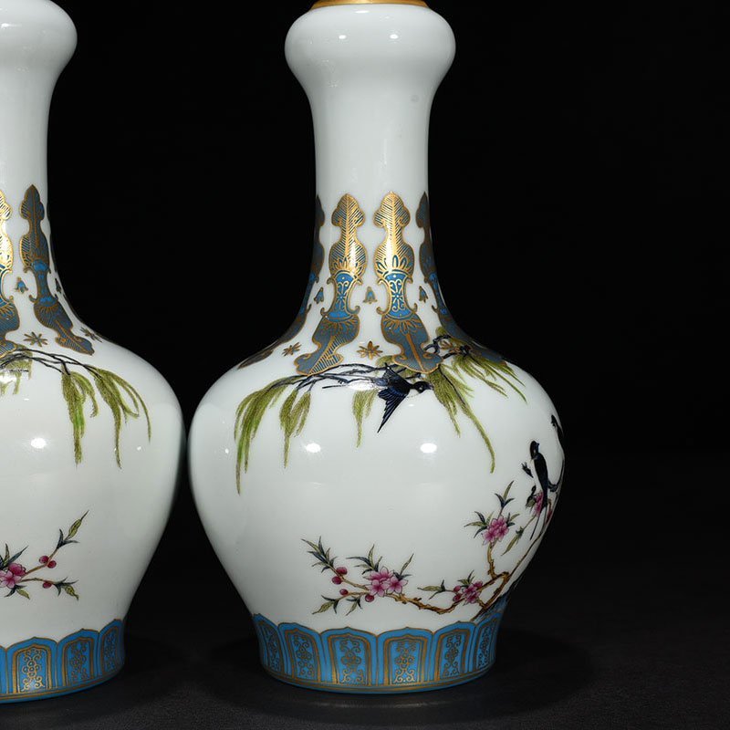 Qing Dynasty Yongzheng enamel vase with apricot forest