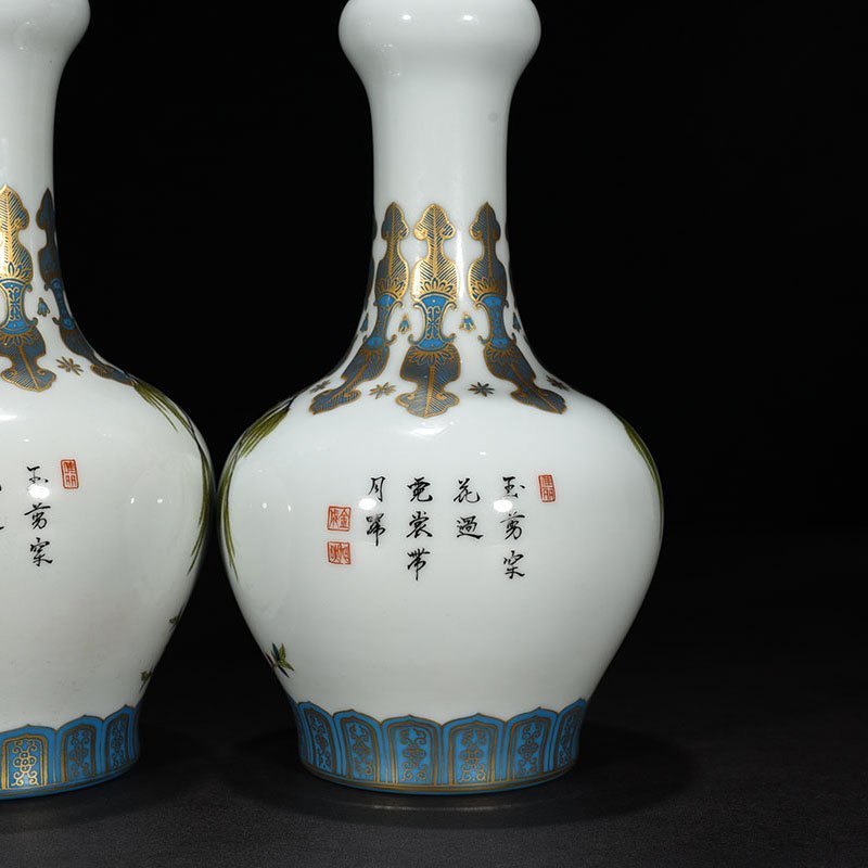 Qing Dynasty Yongzheng enamel vase with apricot forest