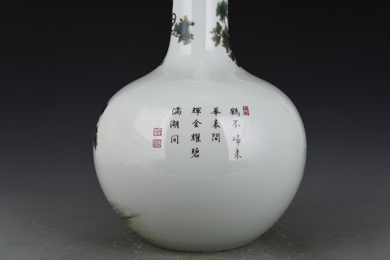 Qing Dynasty Yongzheng enamel pine and crane longevity celestial sphere vase