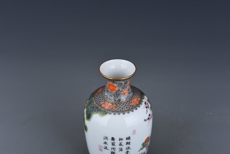 Qing Dynasty Yongzheng enamel color pine and crane longevity pattern vase
