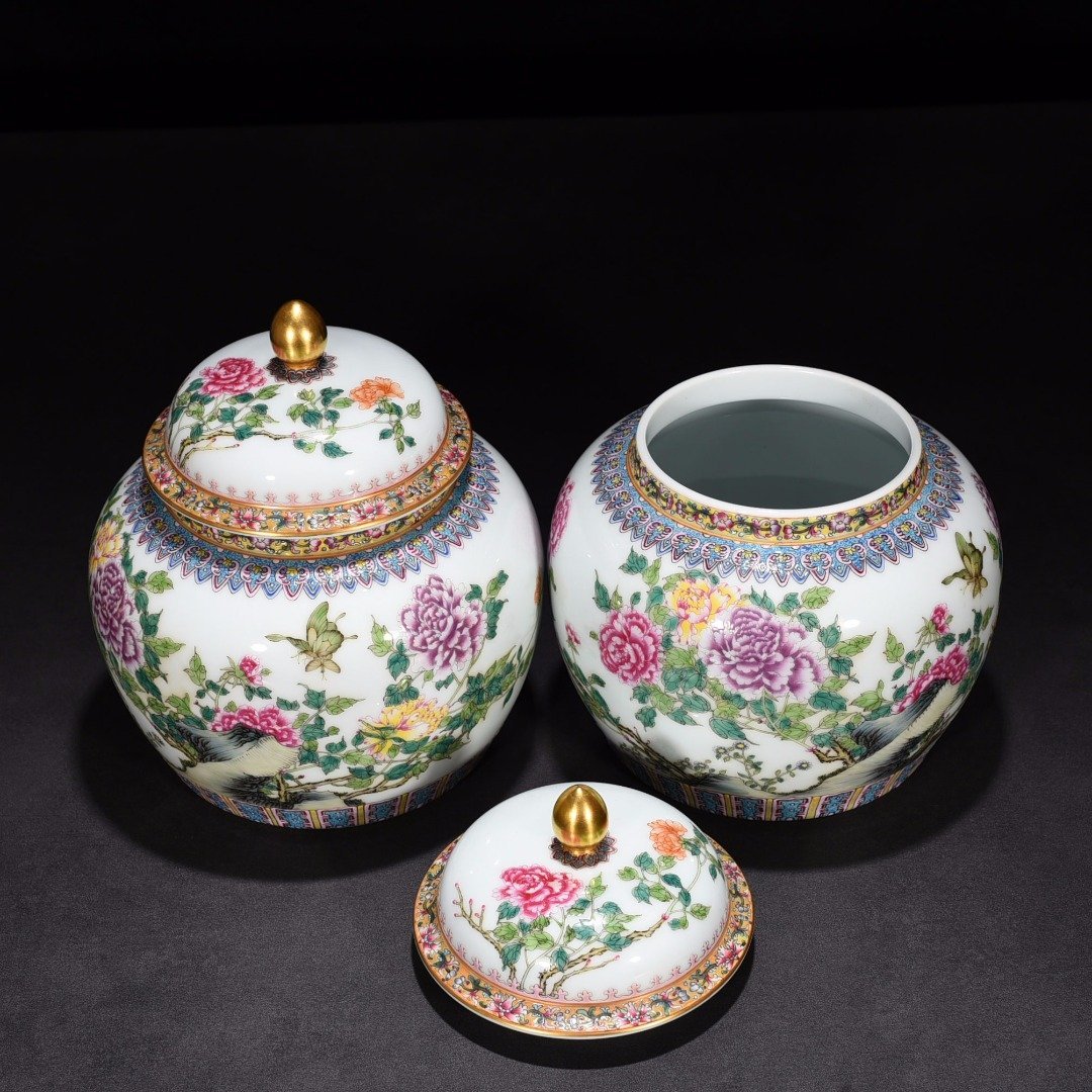 Qing Dynasty Yongzheng enamel general jar with peony flower pattern