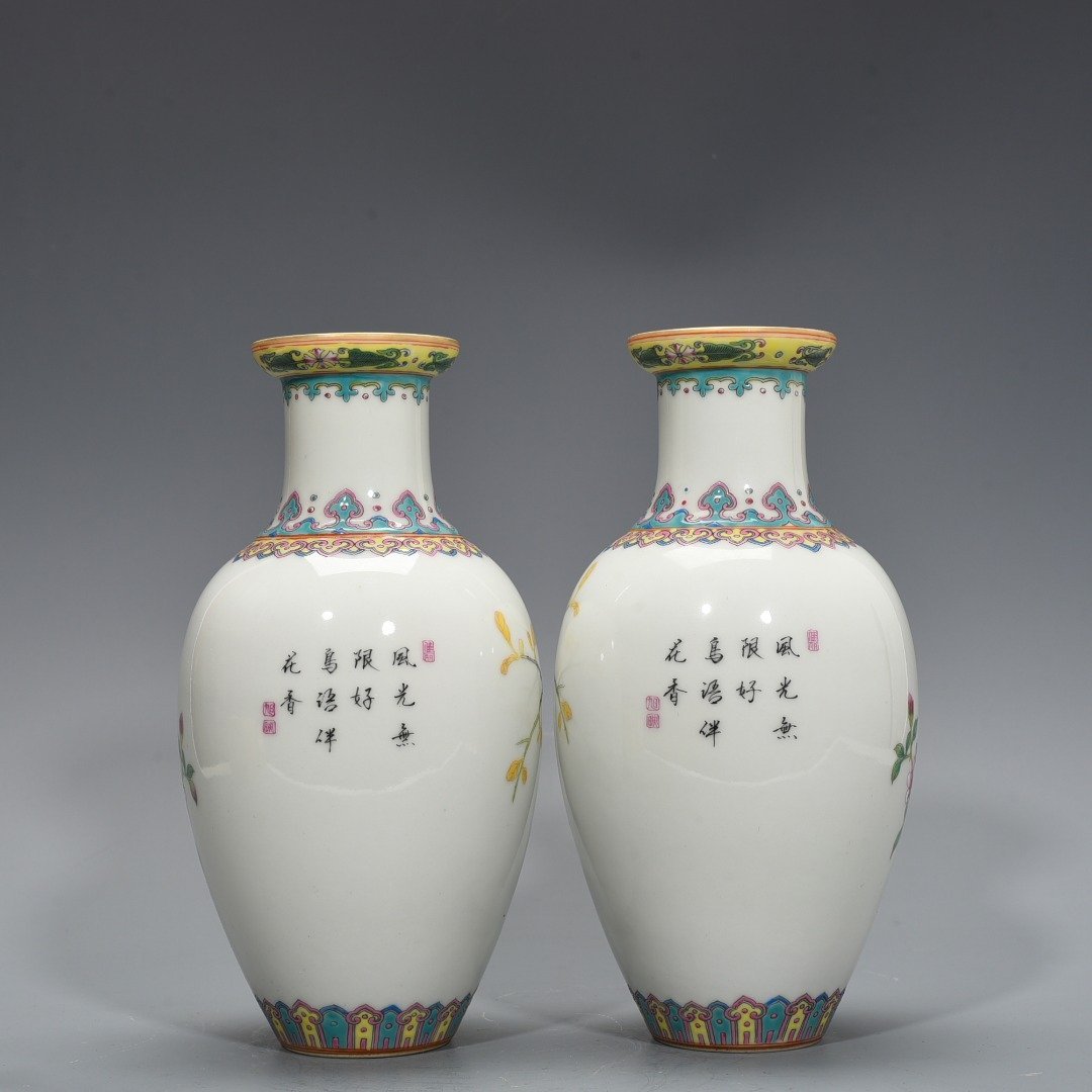 Qing Dynasty Yongzheng enamel vase with flower